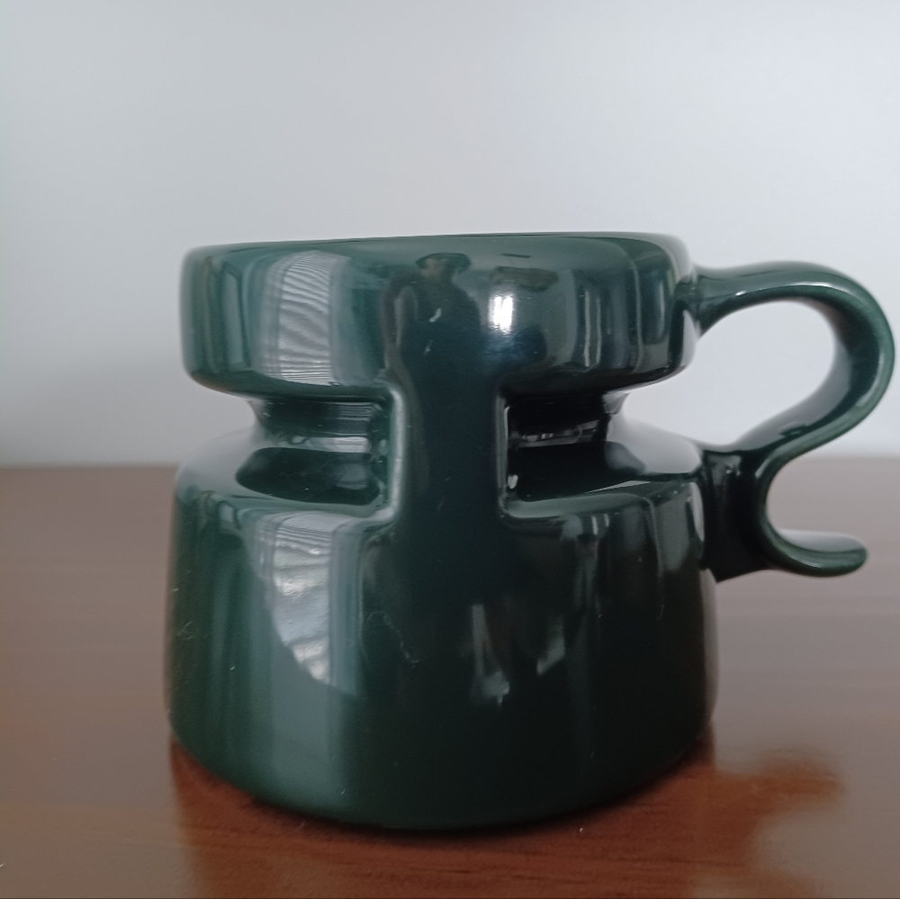 Rare Vintage Hotjo Ceramic Dark Green Traveler Coffee Mug Unique Handle